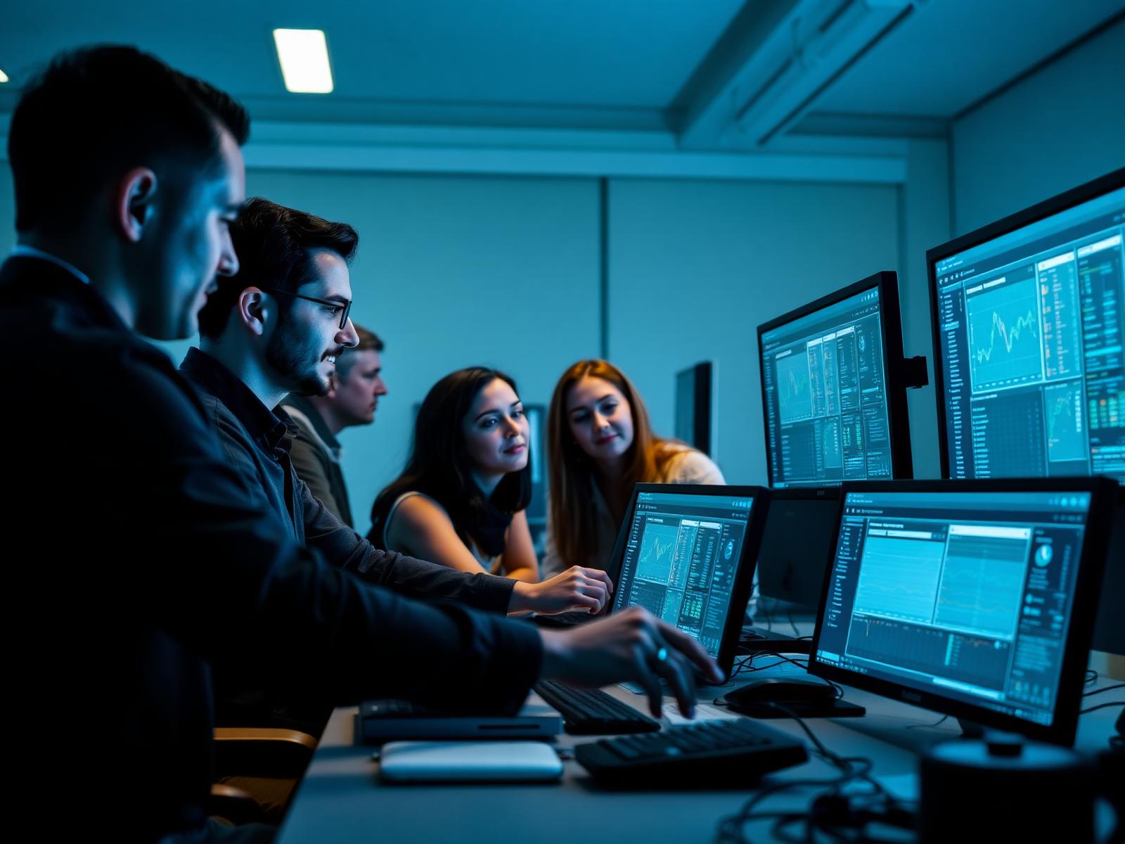 359 Solutions operations team collaborating around monitoring dashboards