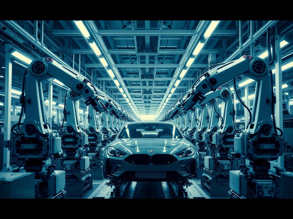 Automotive assembly line with robotic arms