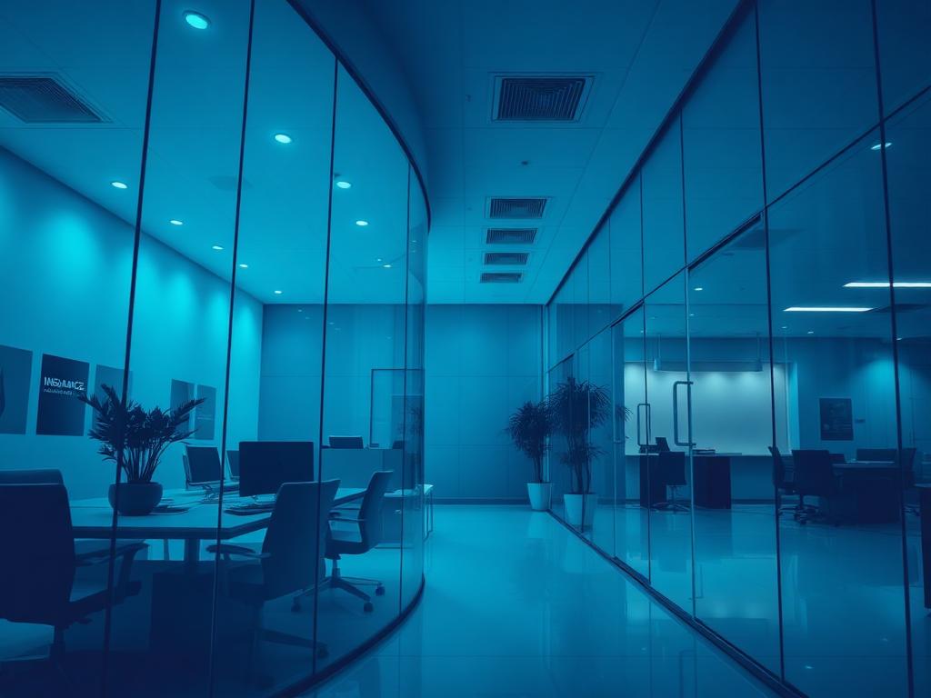 Modern insurance office with glass partitions